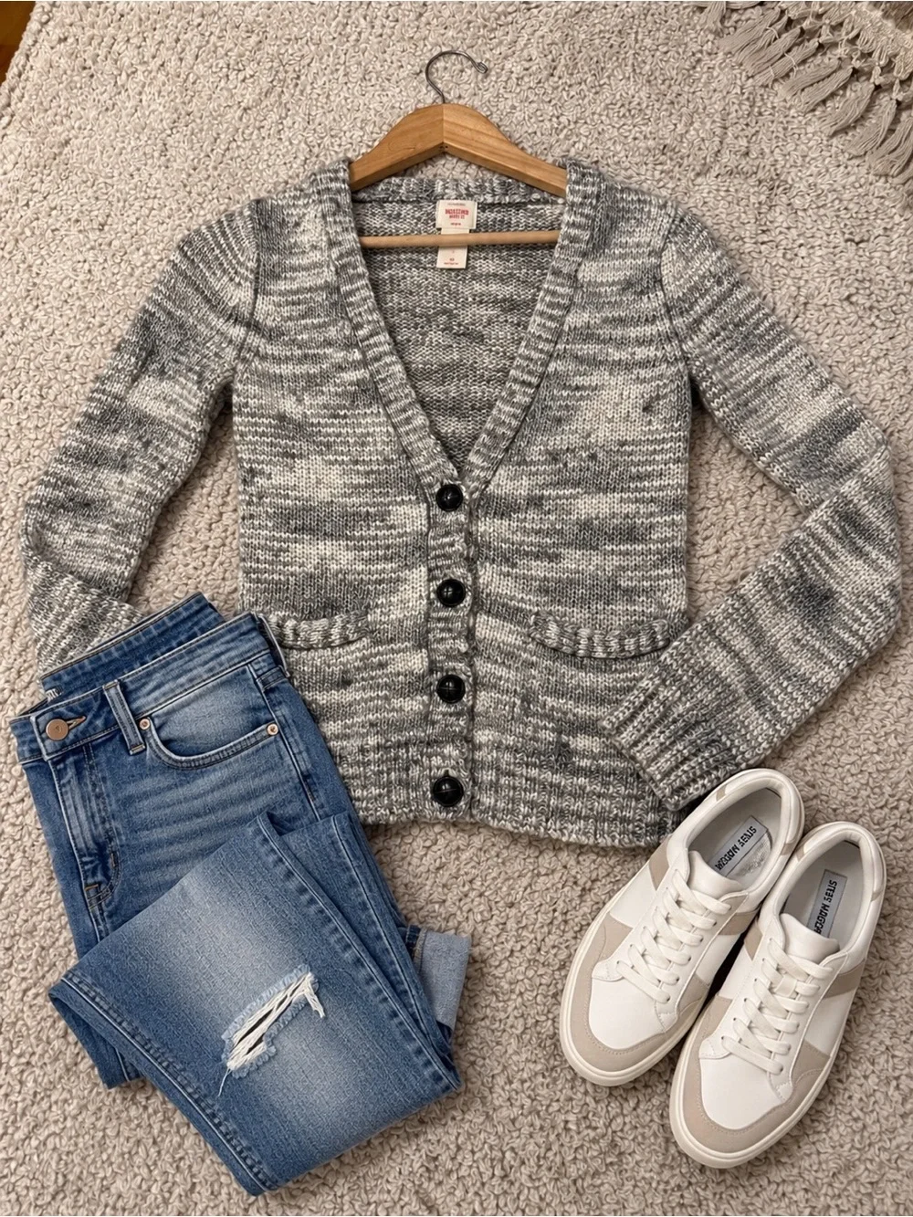 Mossimo Supply Co Women’s S Gray Marled Wool Blend Cardigan Sweater Button Front